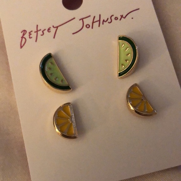 Betsey Johnson Gold Tone Lemon & Lime Wedge Stud Earring Set NWT - Picture 6 of 13